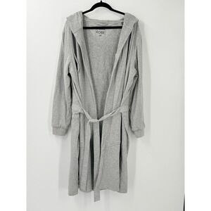 Dude Robe Mens Gray Hooded Bathrobe Towel Lined Loungewear sz S/M